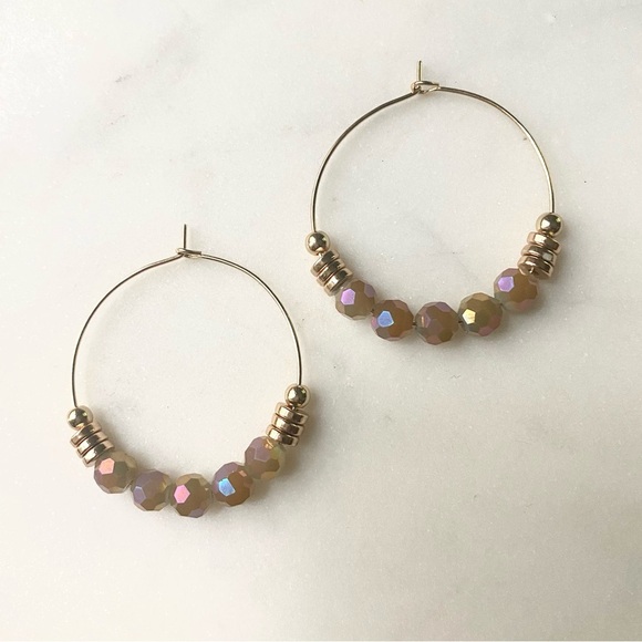 Iridescent Gold Beaded Hoop Earrings - Picture 1 of 3